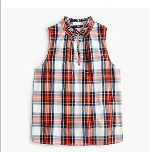 J.Crew Tartan Plaid Ruffle Neck Top Size 00
